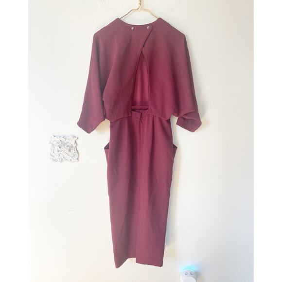 & Other Stories Burgundy Open Back Bat Wing Crepe Midi Dress 4 / S - Picture 8 of 13